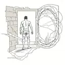 man comming out from portal opening tattoo design idea