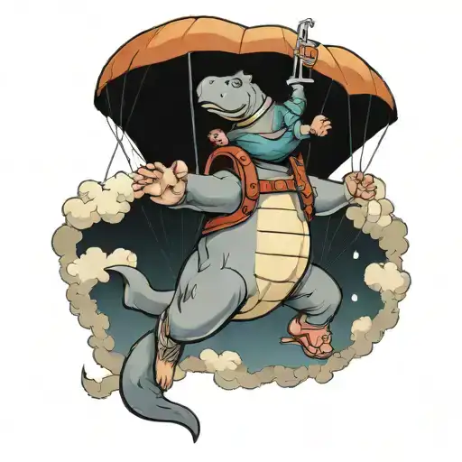 hippo skydiving scene tattoo design idea