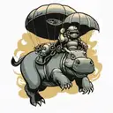 hippo skydiving scene tattoo design idea