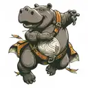 hippo skydiving scene tattoo design idea