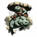 hippo skydiving scene tattoo design idea