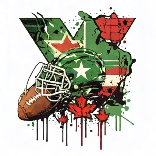 American football cross nigerian flag canadian flag "yoruba' letters on the top tattoo design idea