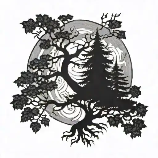 tree moon viking tattoo design idea