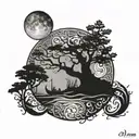 tree moon viking tattoo design idea