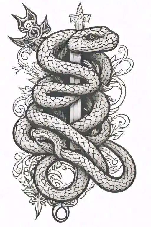 snake and pointy cross  tattoo design idea