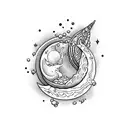 fluid moon croissant tattoo design idea