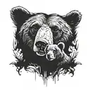 A tattoo design featuring a majestic mama bear and her cub, symbolizing the strong bond and protection within your family tattoo design idea
