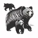 A tattoo design featuring a majestic mama bear and her cub, symbolizing the strong bond and protection within your family tattoo design idea