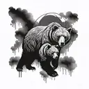 A tattoo design featuring a majestic mama bear and her cub, symbolizing the strong bond and protection within your family tattoo design idea