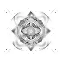 Dotwork tattoo of a yin yang symbol composed of drumsticks and samurai swords tattoo design idea