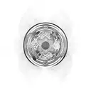 Dotwork tattoo of a yin yang symbol composed of drumsticks and samurai swords tattoo design idea