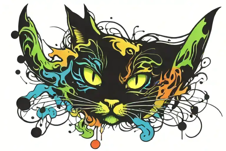 Crazy cat draw like tattoo design idea