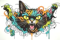 Crazy cat draw like tattoo design idea
