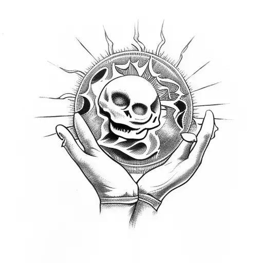 skeleton hand holding the sun and the moon tarrot cards tattoo design idea