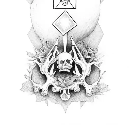 Bone hand holding 2 tarot cards tattoo design idea