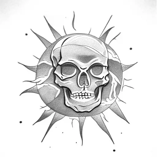 a skeleton holding the sun and the moon tarrot cards tattoo design idea