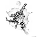 a skeleton hand holding the sun and the moon tarrot cards tattoo design idea