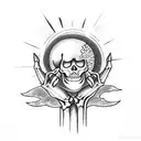 a skeleton hand holding the sun and the moon tarrot cards tattoo design idea