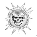 a skeleton hand holding the sun and the moon tarrot cards tattoo design idea