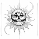 a skeleton hand holding the sun and the moon tarrot cards tattoo design idea