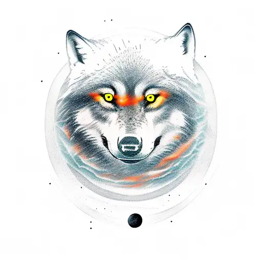 Moon with darkforest and wolf tattoo design idea