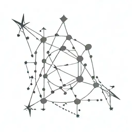 A Gemini constellation with crystal ball and magical wands as stars tattoo design idea