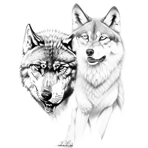 An ancient Greek warrior with a wolf companion tattoo design idea