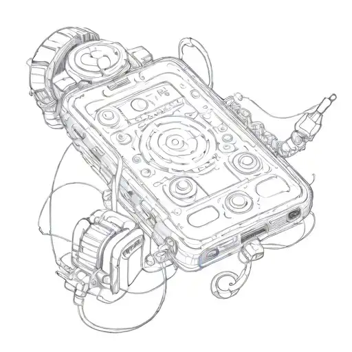 A surrealistic image of a phone transforming into a music player, blending the client's favorite things into a unique design tattoo design idea
