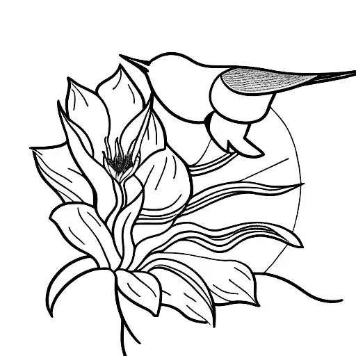 A minimalist tattoo of a bird of paradise flower blooming by a serene lake, capturing your appreciation for beauty and tranquility tattoo design idea