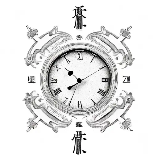 clock with date and time in Roman numerals tattoo design idea