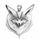 A fox wearing a Virgo zodiac symbol as a pendant while exploring different travel destinations tattoo design idea