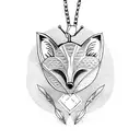 A fox wearing a Virgo zodiac symbol as a pendant while exploring different travel destinations tattoo design idea