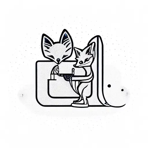 A new-school design of a DJ booth with a fox DJing a dab step set tattoo design idea