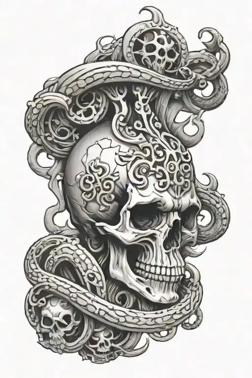 skull kraken keys tattoo design idea