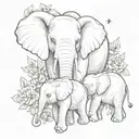 mother elephant with 2 babies with roses,with I love you to the moon and back tattoo design idea