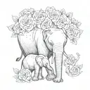 mother elephant with 2 babies with roses,with I love you to the moon and back tattoo design idea
