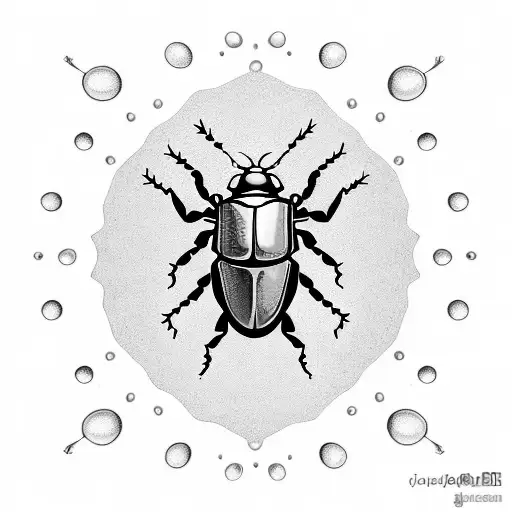 beetle iridescent flowers rain drops tattoo design idea