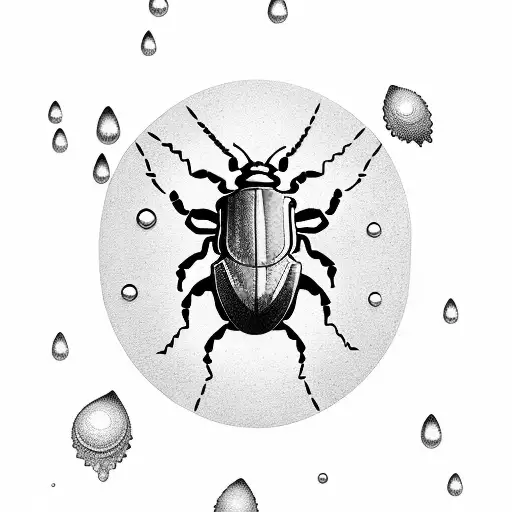 beetle iridescent flowers rain drops tattoo design idea