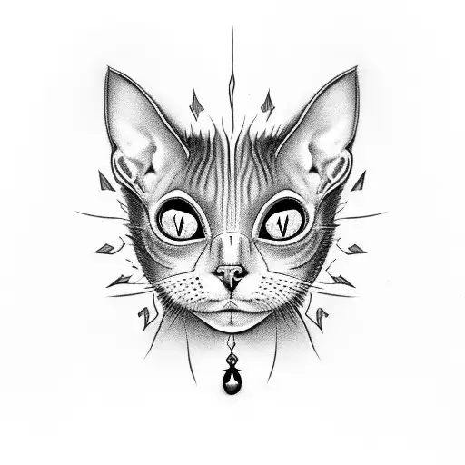 evil three eyed hairless cat with piercings  tattoo design idea