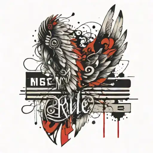 one Angel wing with musical notes line over the Wing and the phrase my life, my rules  tattoo design idea
