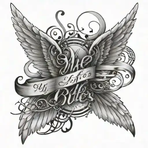 one Angel wing with musical notes line over the Wing and the phrase my life, my rules  tattoo design idea