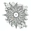 psychedelic, sun, fire, abstract, minimalism tattoo design idea