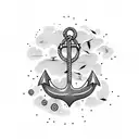 broken watch anchor and black tree with birds comming out tattoo design idea