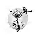 broken watch anchor and black tree with birds comming out tattoo design idea