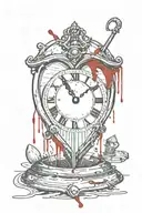 heart with a wooden stake  pearcing through with blood drizzling and veins overgrowing though and out of a broken clock  tattoo design idea