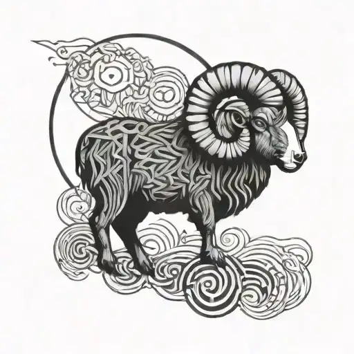 Aries ram with 3/24/2001 in Roman numerals tattoo design idea