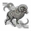 Aries ram with 3/24/2001 in Roman numerals tattoo design idea