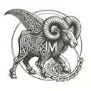 Aries ram with 3/24/2001 in Roman numerals tattoo design idea