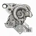 Aries ram with 3/24/2001 in Roman numerals tattoo design idea