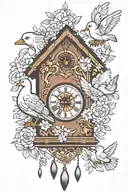 cuckoo clock with mother goose and 2 baby geese following behind tattoo design idea